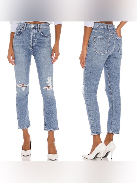 Agolde Denim - Women’s AGOLDE Riley High Rise distressed straight crop jeans- Size 24